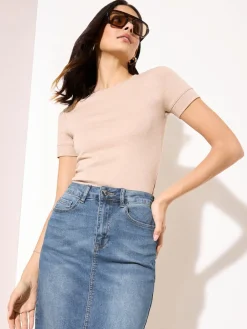 - - Denim midirok met split in de voorkant*Friends Like These Clearance