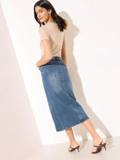 - - Denim midirok met split in de voorkant*Friends Like These Clearance