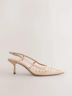 Nude Embellished - Forever Comfort® Spitse Mesh Slingback Hakken*Next