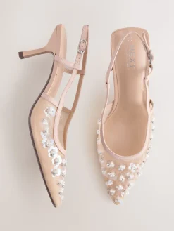 Nude Embellished - Forever Comfort® Spitse Mesh Slingback Hakken*Next