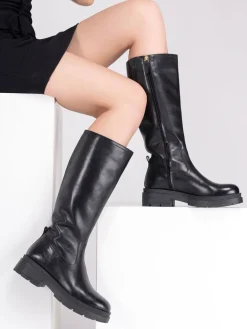 Bond Knee High Leather Boots With Side Zip Detail*Off The Hook Hot