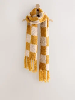 Okergeel - Checkerboard Boucle Knitted Heavweight Scarf*Next Sale