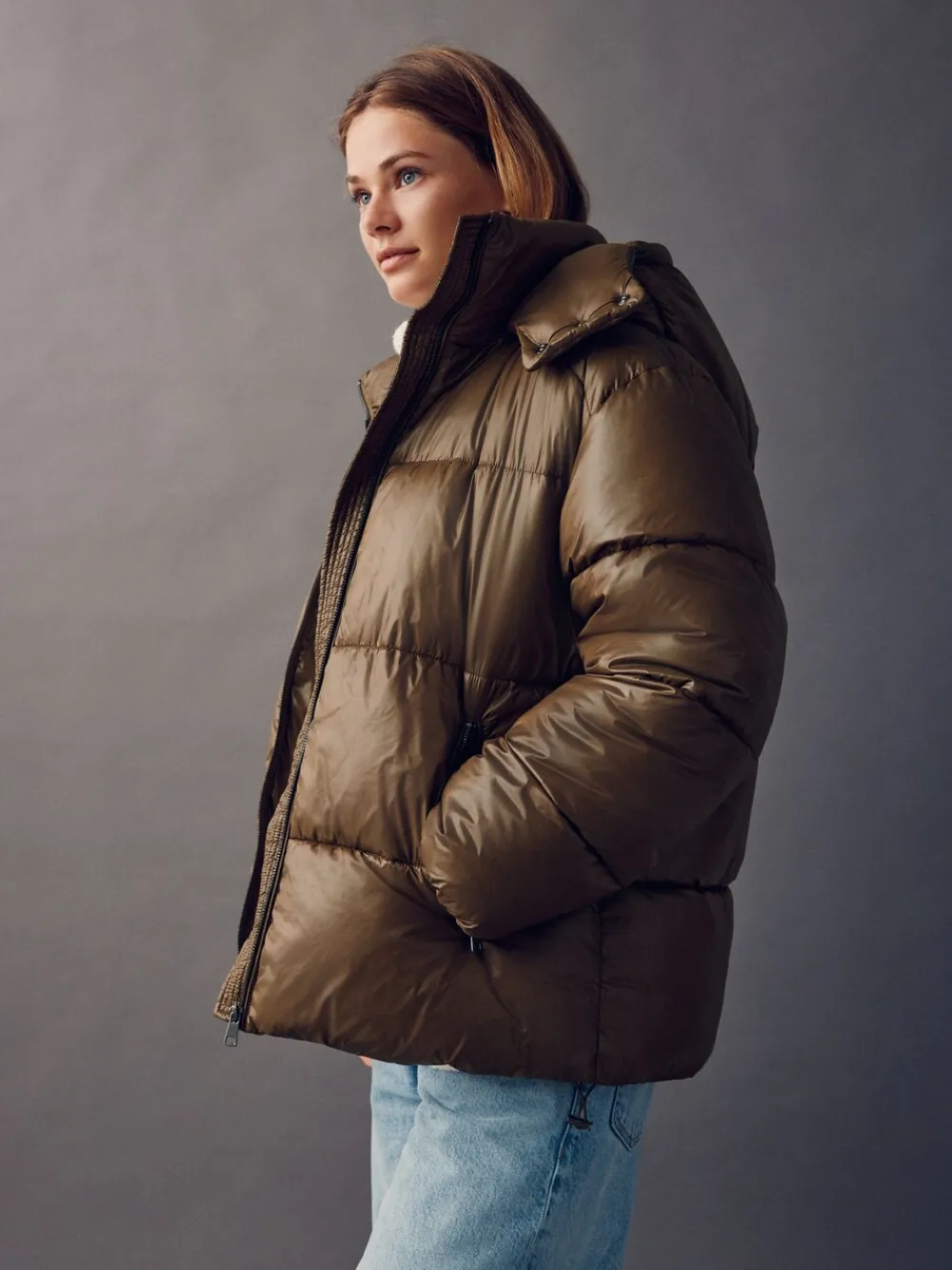 Olijfgroen - Hoogglanzende gewatteerde jas*Next Clearance