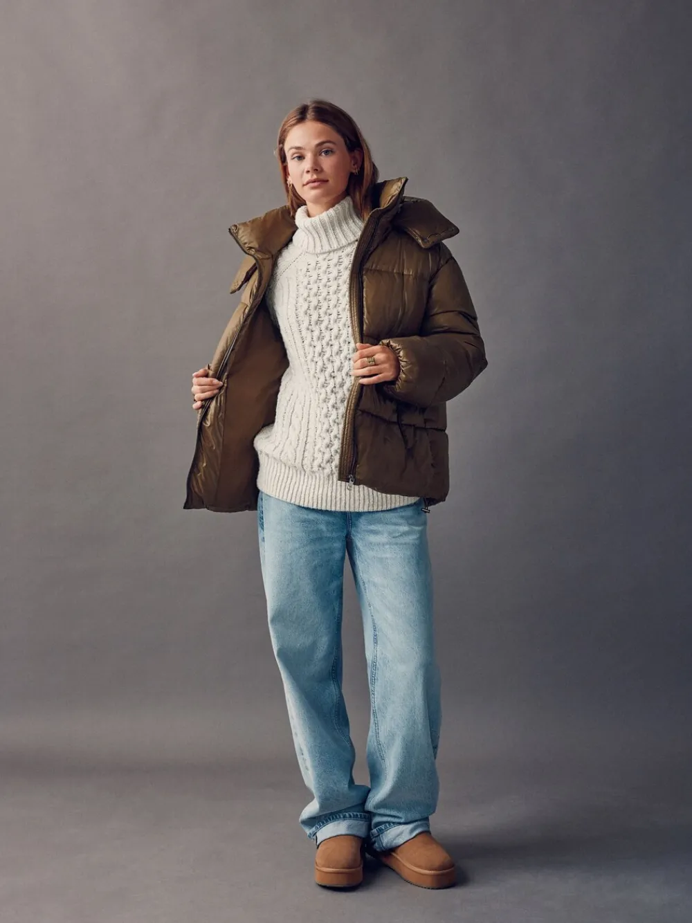 Olijfgroen - Hoogglanzende gewatteerde jas*Next Clearance