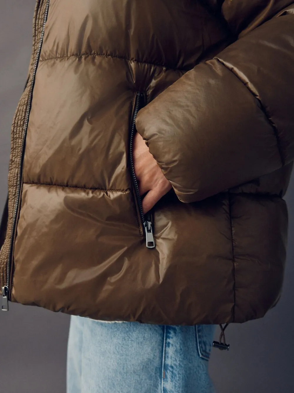 Olijfgroen - Hoogglanzende gewatteerde jas*Next Clearance