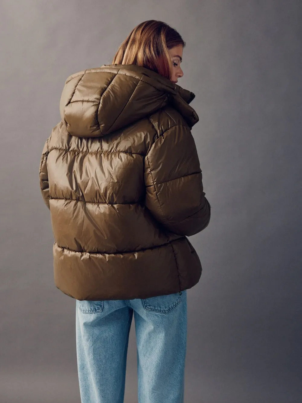 Olijfgroen - Hoogglanzende gewatteerde jas*Next Clearance