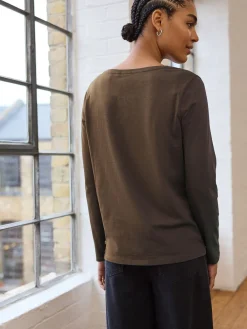 Olijfgroen - T-shirt met lange mouwen en ronde hals*Next