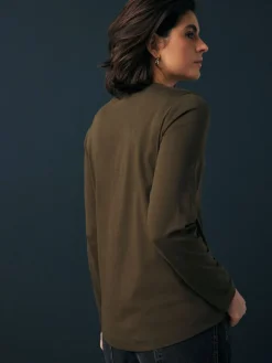 Olijfgroen - T-shirt met lange mouwen en ronde hals*Next