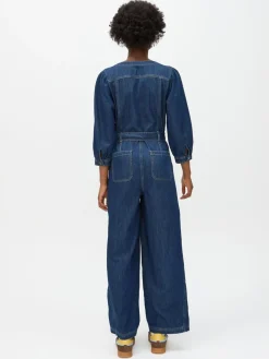 Denim V-Neck Tie Waist Jumpsuit*Oliver Bonas Online
