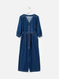 Denim V-Neck Tie Waist Jumpsuit*Oliver Bonas Online