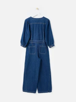 Denim V-Neck Tie Waist Jumpsuit*Oliver Bonas Online
