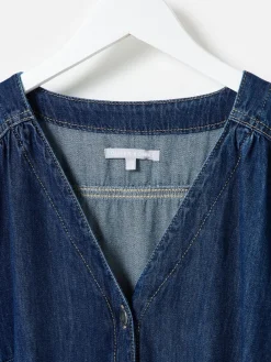 Denim V-Neck Tie Waist Jumpsuit*Oliver Bonas Online