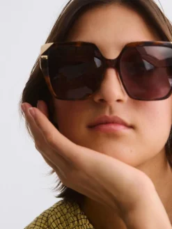 Faux Tortoiseshell & Cream Corner Square Acetate Sunglasses*Oliver Bonas Outlet