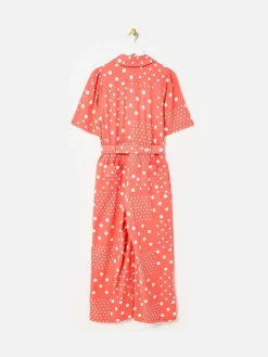Spot Print Tie Waist Linen Blend Jumpsuit*Oliver Bonas