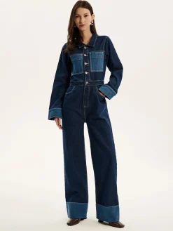 Diya Contrast Denim 100% Cotton Jumpsuit*Omnes Clearance