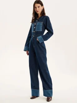 Diya Contrast Denim 100% Cotton Jumpsuit*Omnes Clearance