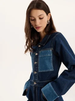 Diya Contrast Denim 100% Cotton Jumpsuit*Omnes Clearance