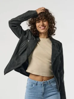 - Kraagloos imitatieleren bikerjack*ONLY Sale