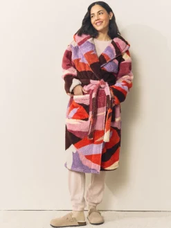 Orange Abstract Scene Print - Teddy Borg Dressing Gown*Next Discount