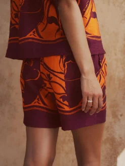 Orange/Burgundy Exotic Border Print - Elasticated Waist Resort Shorts*Next Discount
