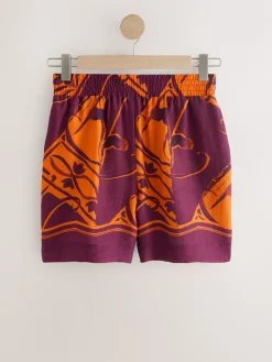 Orange/Burgundy Exotic Border Print - Elasticated Waist Resort Shorts*Next Discount