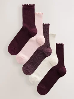 Paars - Lettuce Welt Ankle Socks 5 Pack*Next Clearance
