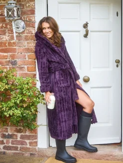 - Plush Ridged Fleece Midi Hooded Dressing Gown*Loungeable Clearance