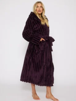 - Plush Ridged Fleece Midi Hooded Dressing Gown*Loungeable Clearance