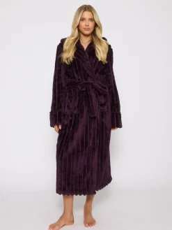 - Plush Ridged Fleece Midi Hooded Dressing Gown*Loungeable Clearance