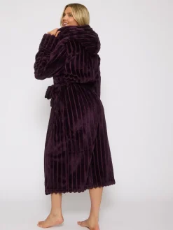 - Plush Ridged Fleece Midi Hooded Dressing Gown*Loungeable Clearance