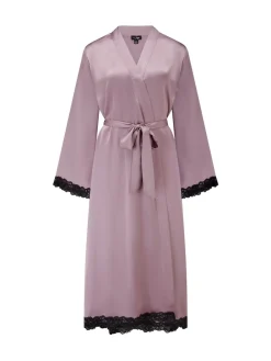- Dusk Satin and Lace Kimono Sleeve Dressing Gown*Pour Moi Outlet