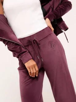 Paarsblauw - Geborduurde Velours Joggingbroek met Wijde Pijpen en Relaxte Pasvorm*Lipsy Best