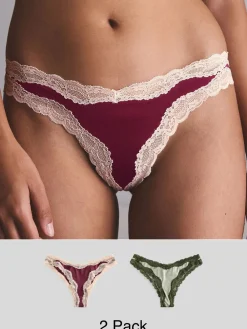 - High Shine & Lace Trim Brazilian Knickers 2 Pack*Next