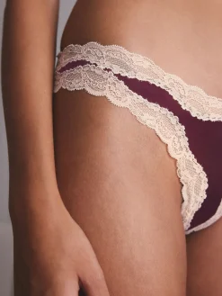 - High Shine & Lace Trim Brazilian Knickers 2 Pack*Next