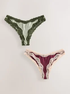 - High Shine & Lace Trim Brazilian Knickers 2 Pack*Next