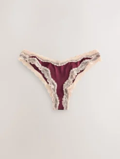 - High Shine & Lace Trim Brazilian Knickers 2 Pack*Next