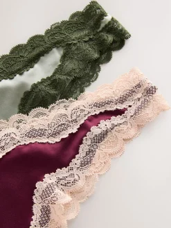 - High Shine & Lace Trim Brazilian Knickers 2 Pack*Next