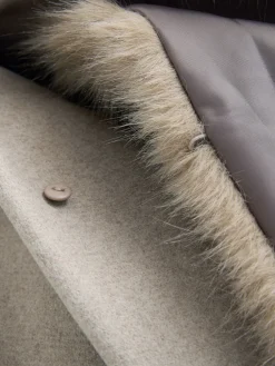 Pastelgeel - Jas met ceintuur en afneembare kraag van imitatiebont*Next Clearance