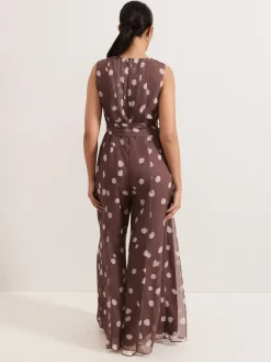 Maxine chiffon jumpsuit met stippen*Phase Eight