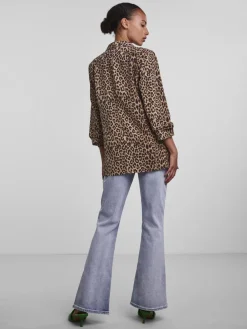 - Luipaardprint blazer met ruimvallende werkkleding en gerimpelde mouwen van 100% katoen*PIECES Discount