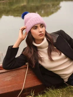 Pink and Blue Constrast - Cosy Pom Hat*Love & Roses Sale