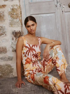 Pink Floral Patch Print - Square Neck Wide Leg Jersey Jumpsuit*Next New