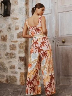 Pink Floral Patch Print - Square Neck Wide Leg Jersey Jumpsuit*Next New