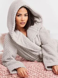 korte kamerjas met capuchon in honinggraatpatroon*PixieGirl Petite