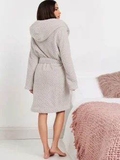 korte kamerjas met capuchon in honinggraatpatroon*PixieGirl Petite