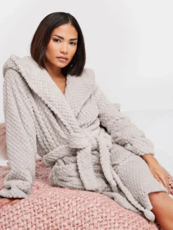 korte kamerjas met capuchon in honinggraatpatroon*PixieGirl Petite