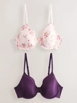 Plum Paars/Bloemenprint - A-E Afvlakkende Ultimate Comfort Beha's 2 Verpakking*Next Online
