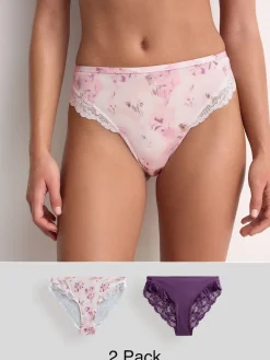 Plum Paars/Bloemenprint - Onderbroek met hoge pijpen 2 Pak*Next