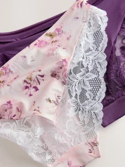 Plum Paars/Bloemenprint - Onderbroek met hoge pijpen 2 Pak*Next