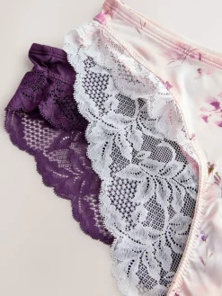 Plum Paars/Bloemenprint - Onderbroek met hoge pijpen 2 Pak*Next